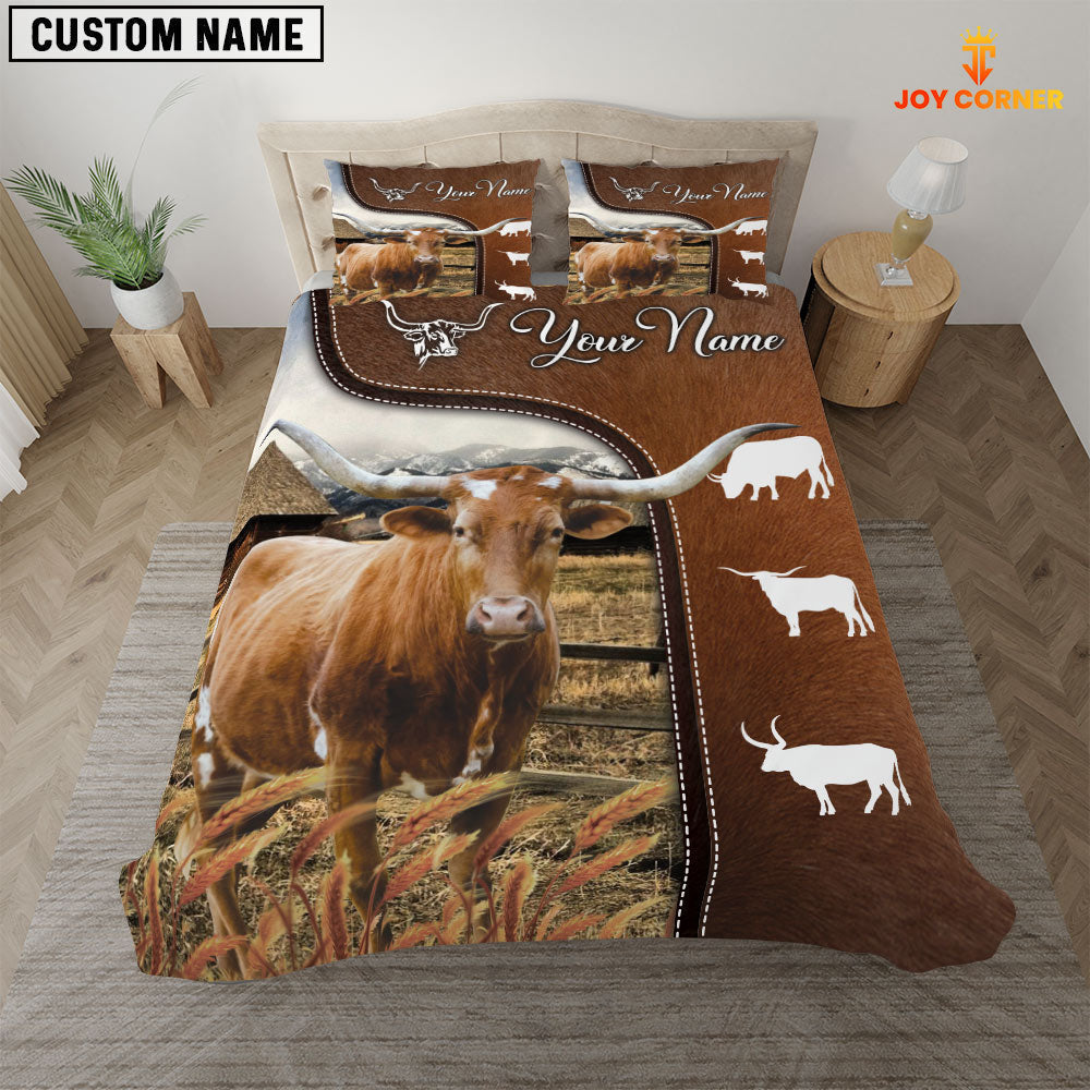 Texas Longhorn On Farm Brown 3D Bedding Set
