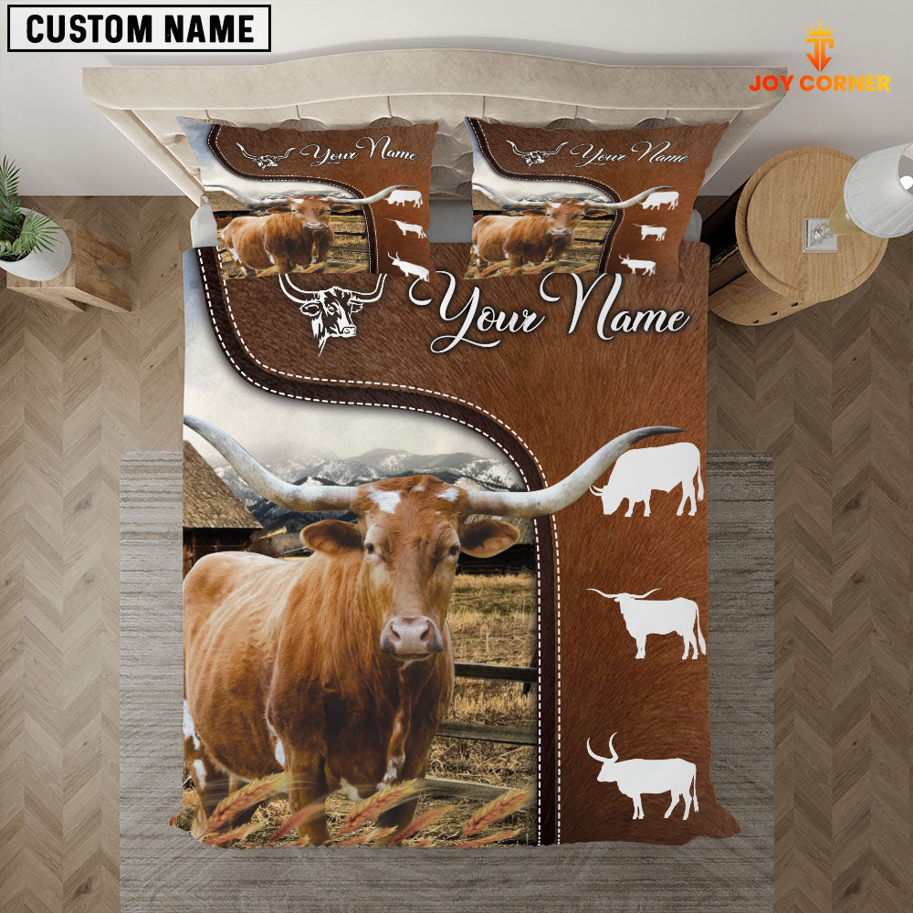 Texas Longhorn On Farm Brown 3D Bedding Set