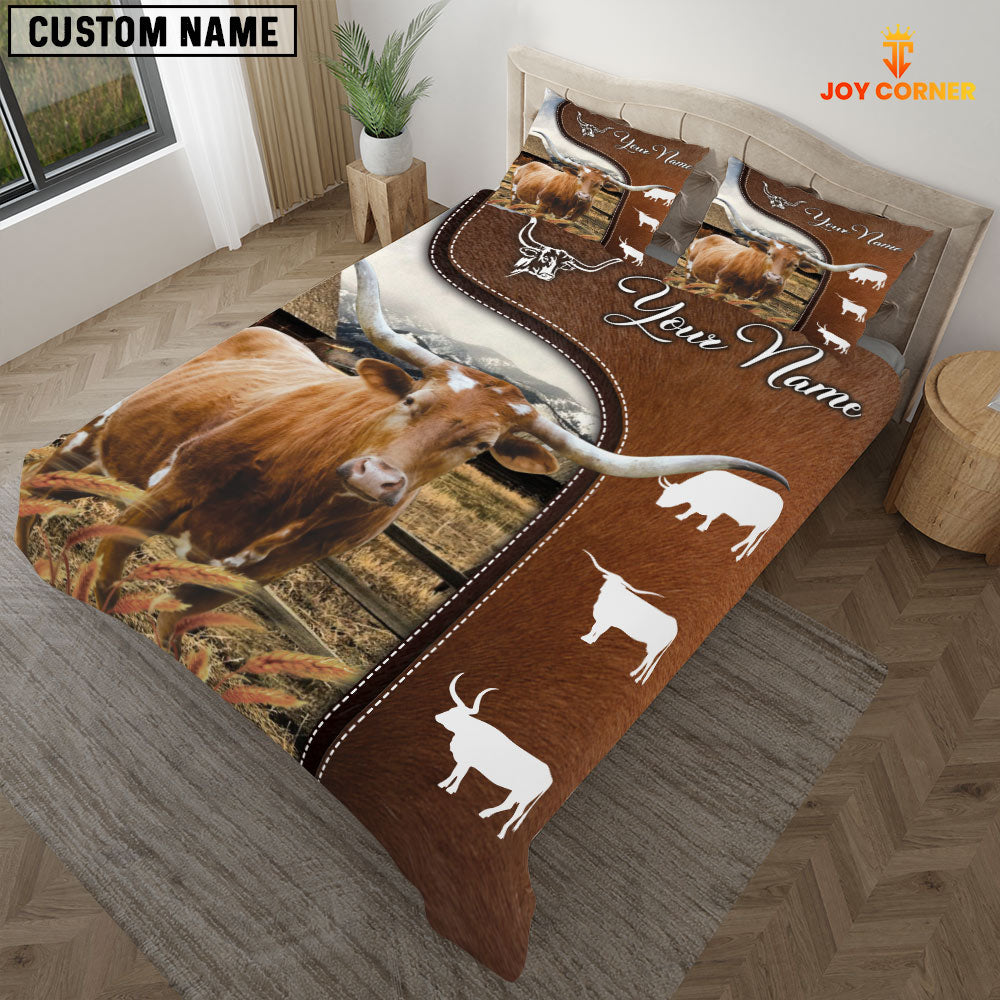 Texas Longhorn On Farm Brown 3D Bedding Set