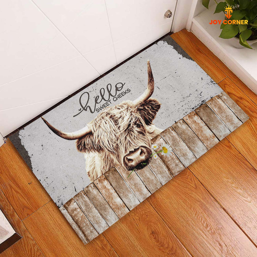 Highland Cattle Hello Sweet Checks Doormat