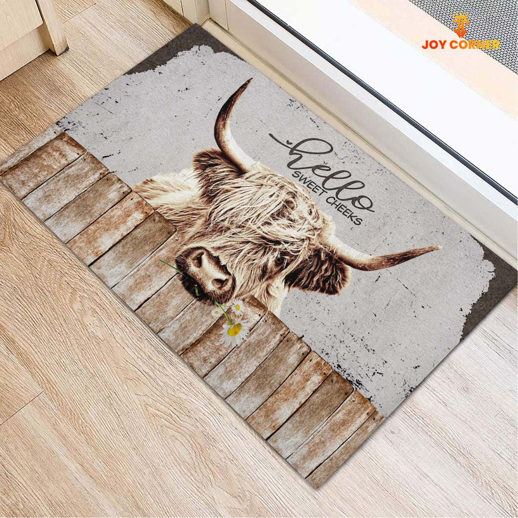 Highland Cattle Hello Sweet Checks Doormat