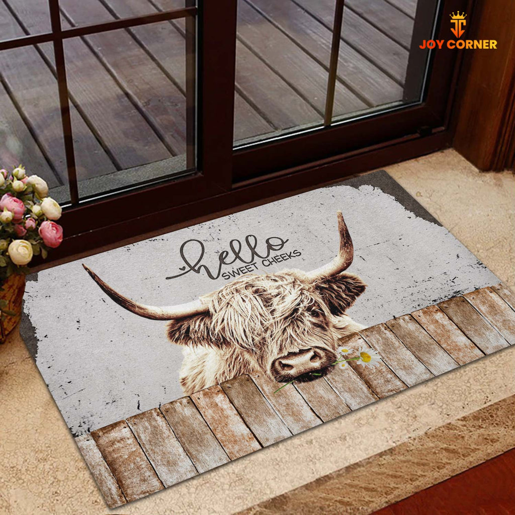 Highland Cattle Hello Sweet Checks Doormat
