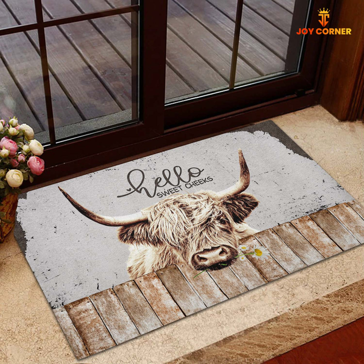 Highland Cattle Hello Sweet Checks Doormat