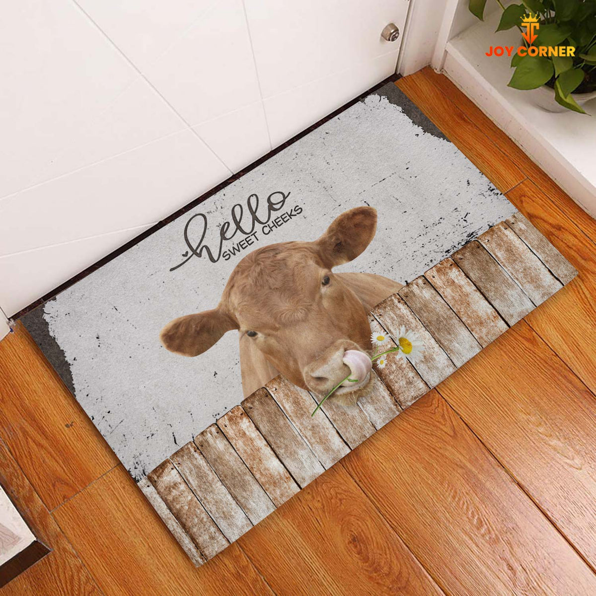 Red Angus Hello Sweet Checks Doormat