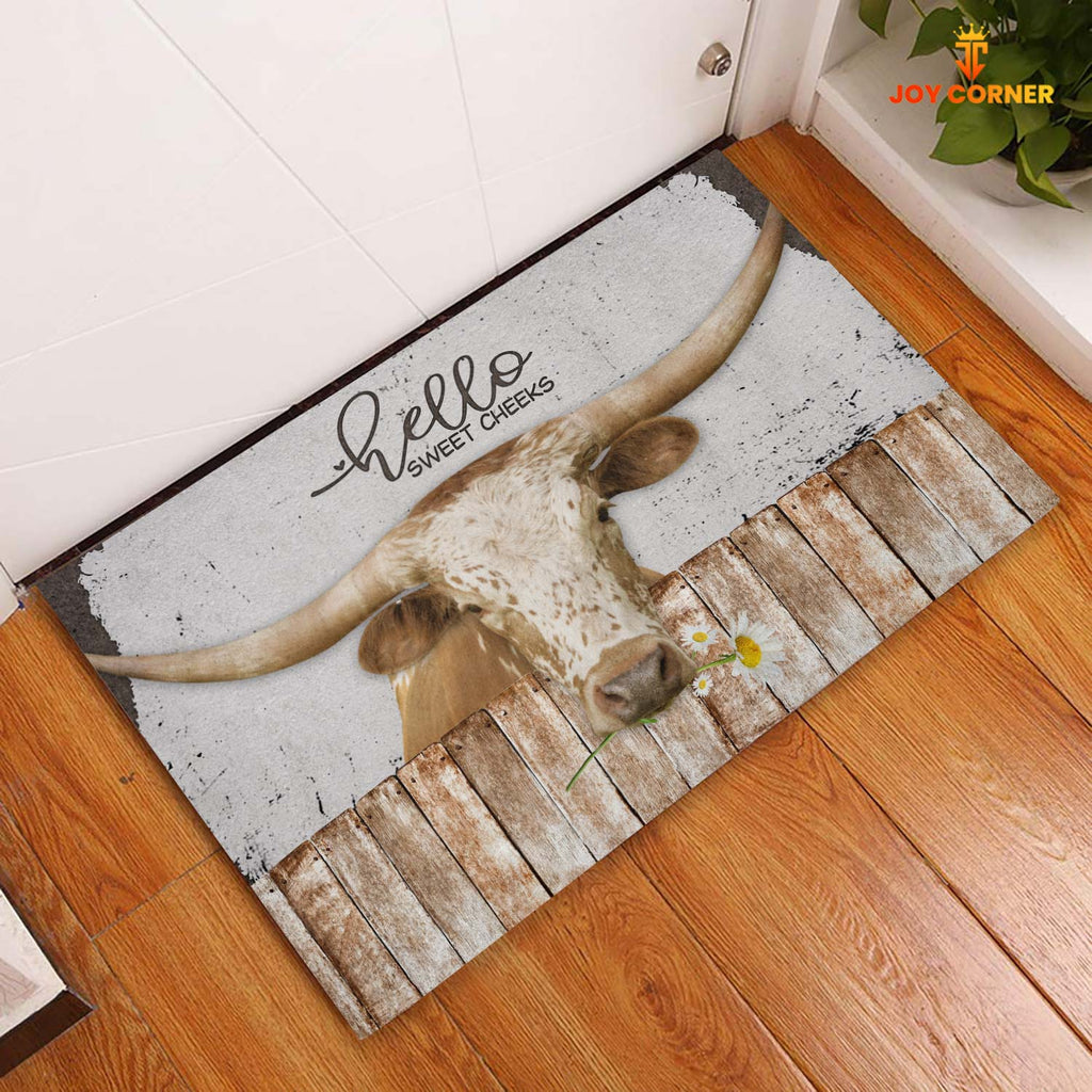 Texas Longhorn Hello Sweet Checks Doormat