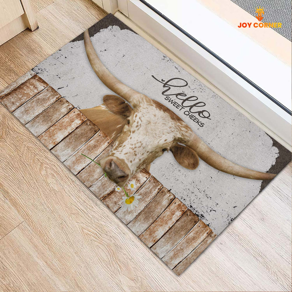 Texas Longhorn Hello Sweet Checks Doormat