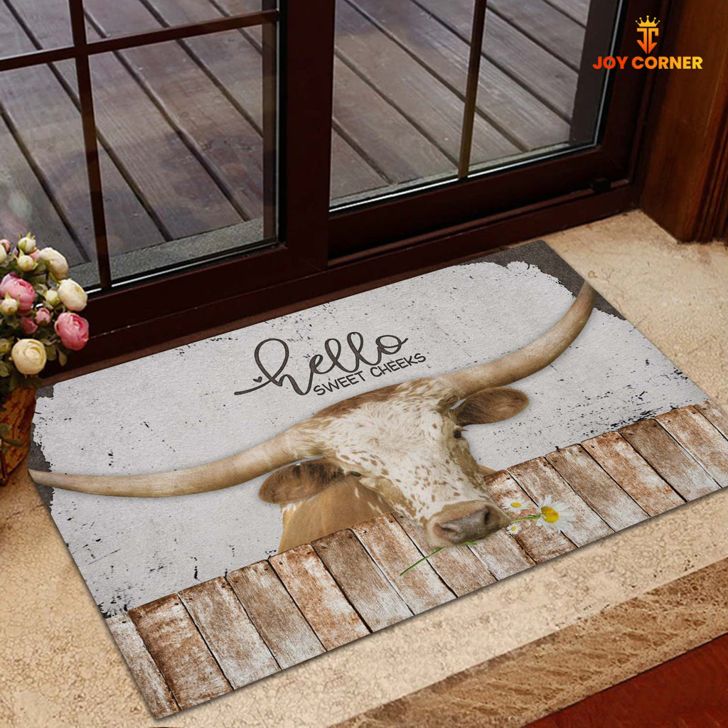 Texas Longhorn Hello Sweet Checks Doormat