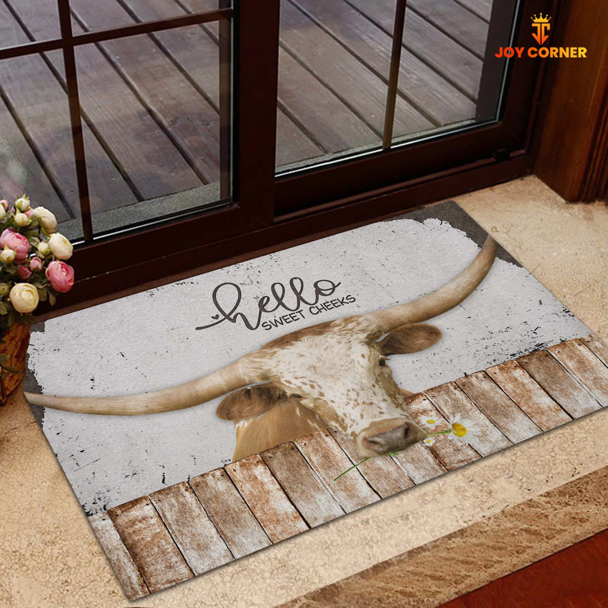 Texas Longhorn Hello Sweet Checks Doormat