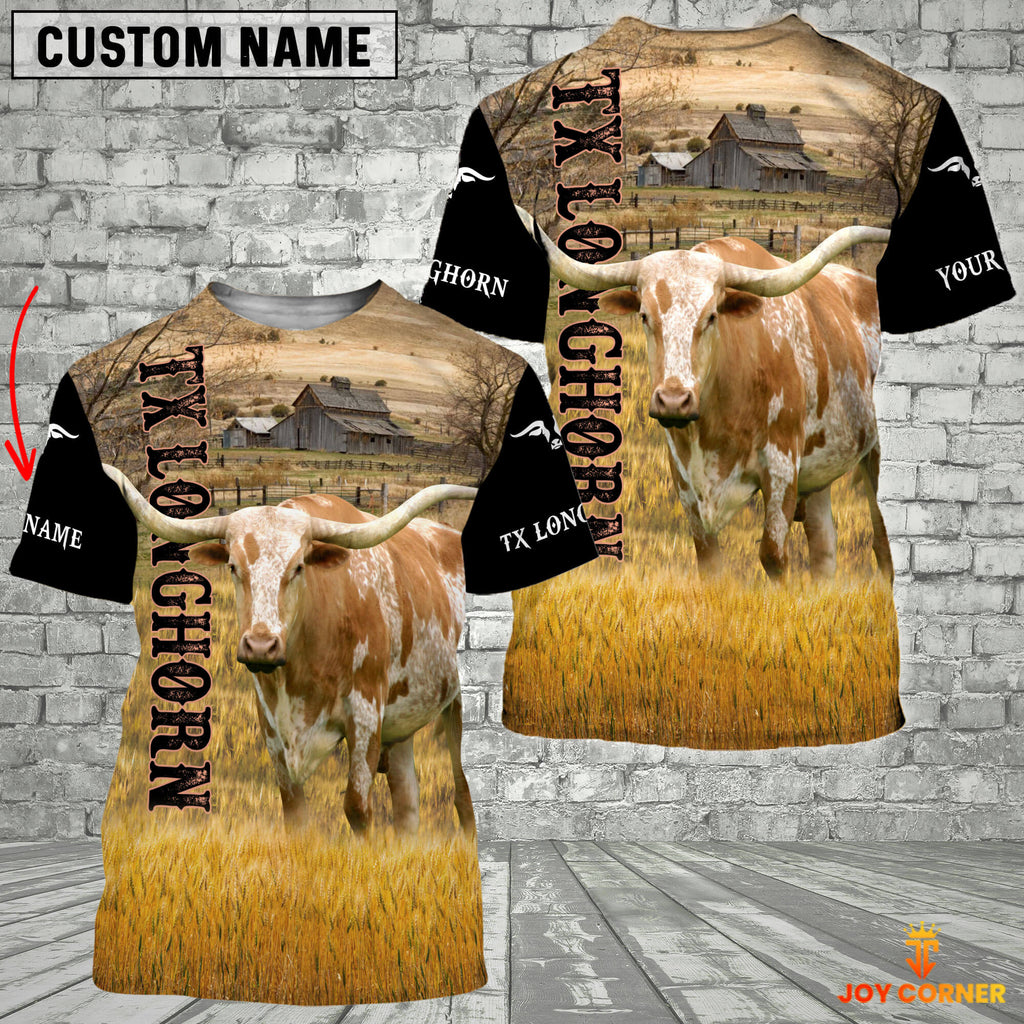 Personalized Name TX Longhorn Cattle On The Farm 3D Shirt