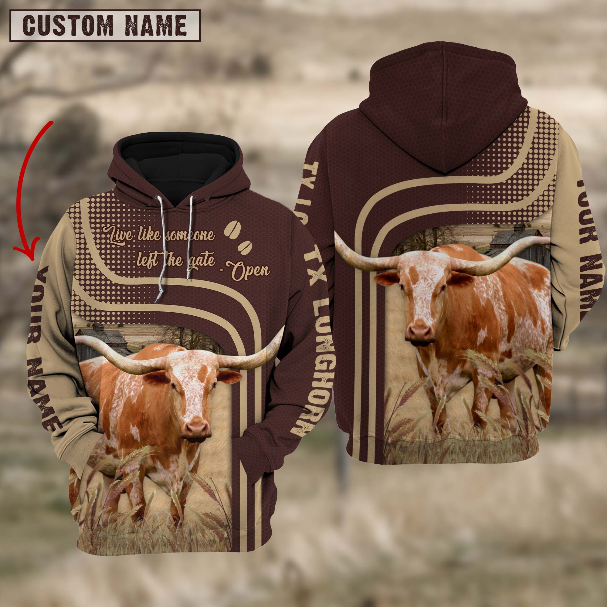 Personalized Name Texas Longhorn Cattle Hoodie TT5