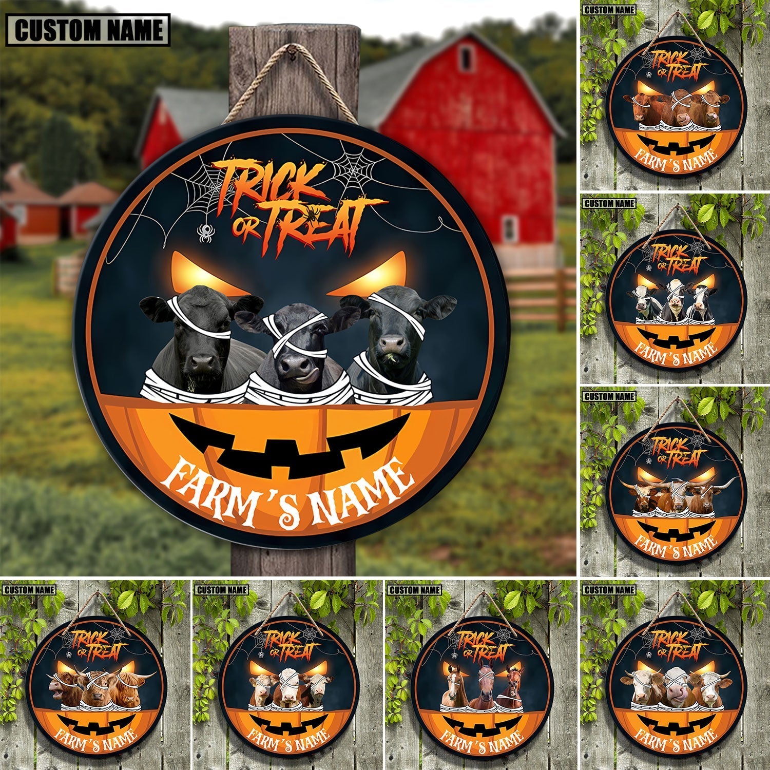 Farm Animal Halloween Custom Name Wooden Sign