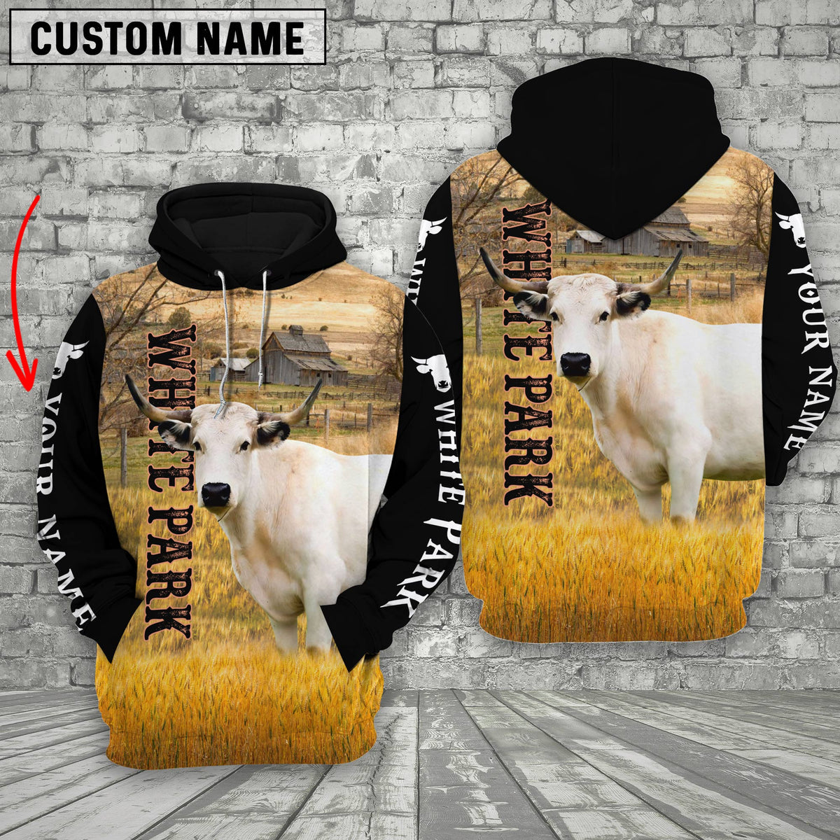Personalized Name White Park Cattle On The Farm All Over Printed 3D Hoodie
