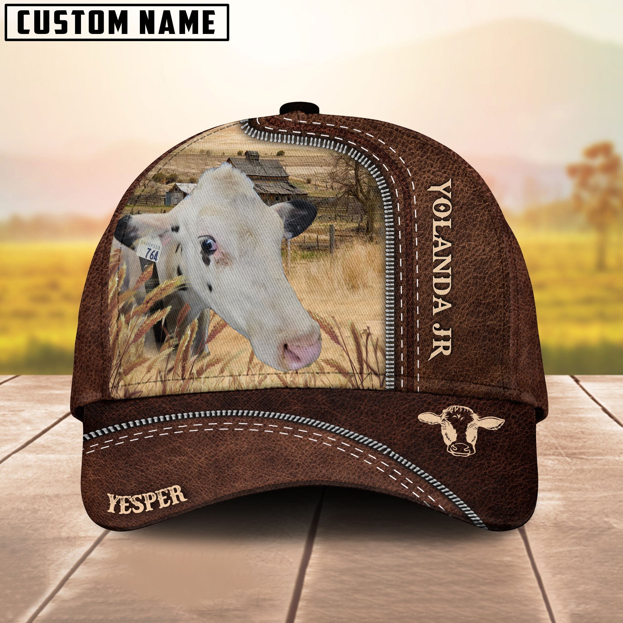 Custom Image Customized Name Leather Pattern Cap