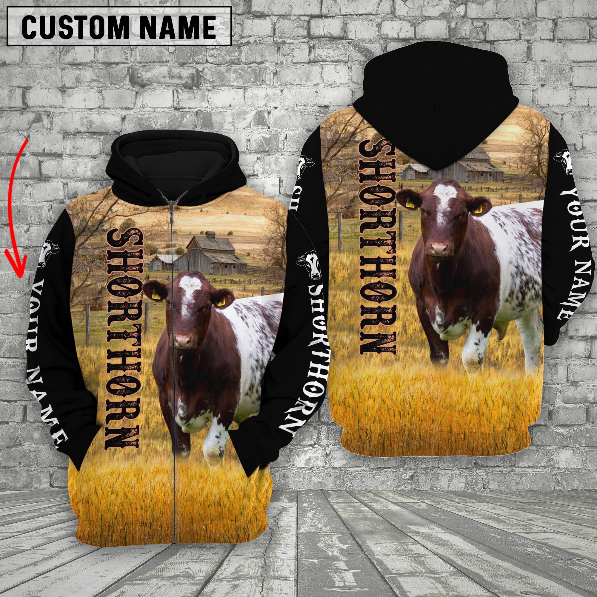 Personalized Name Shorthorn Cattle On The Farm All Over Printed 3D Hoodie