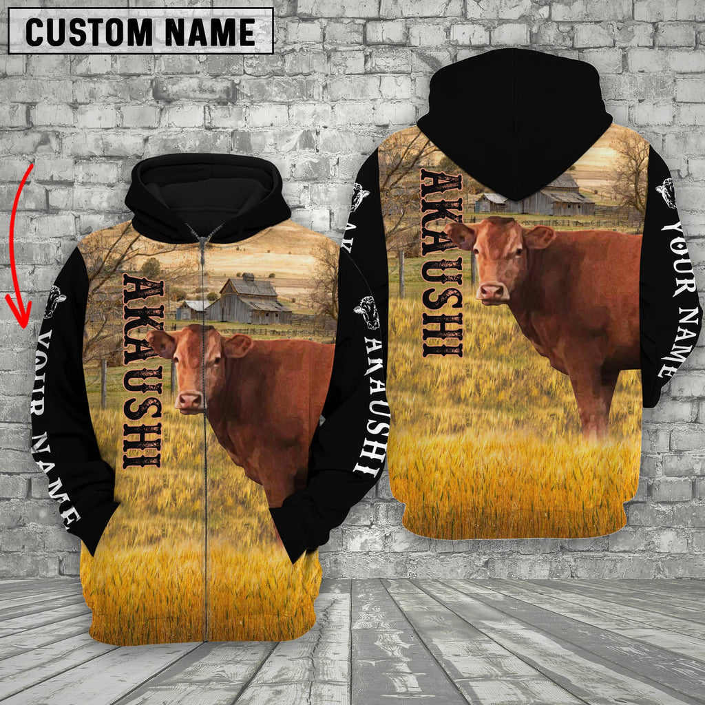 Personalized Name Akaushi Cattle On The Farm All Over Printed 3D Hoodie