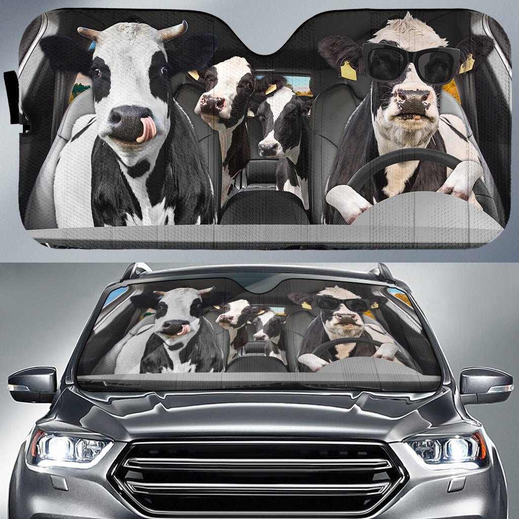 Driving Funny Holstein Cattle All Over Printed 3D Sun Shade