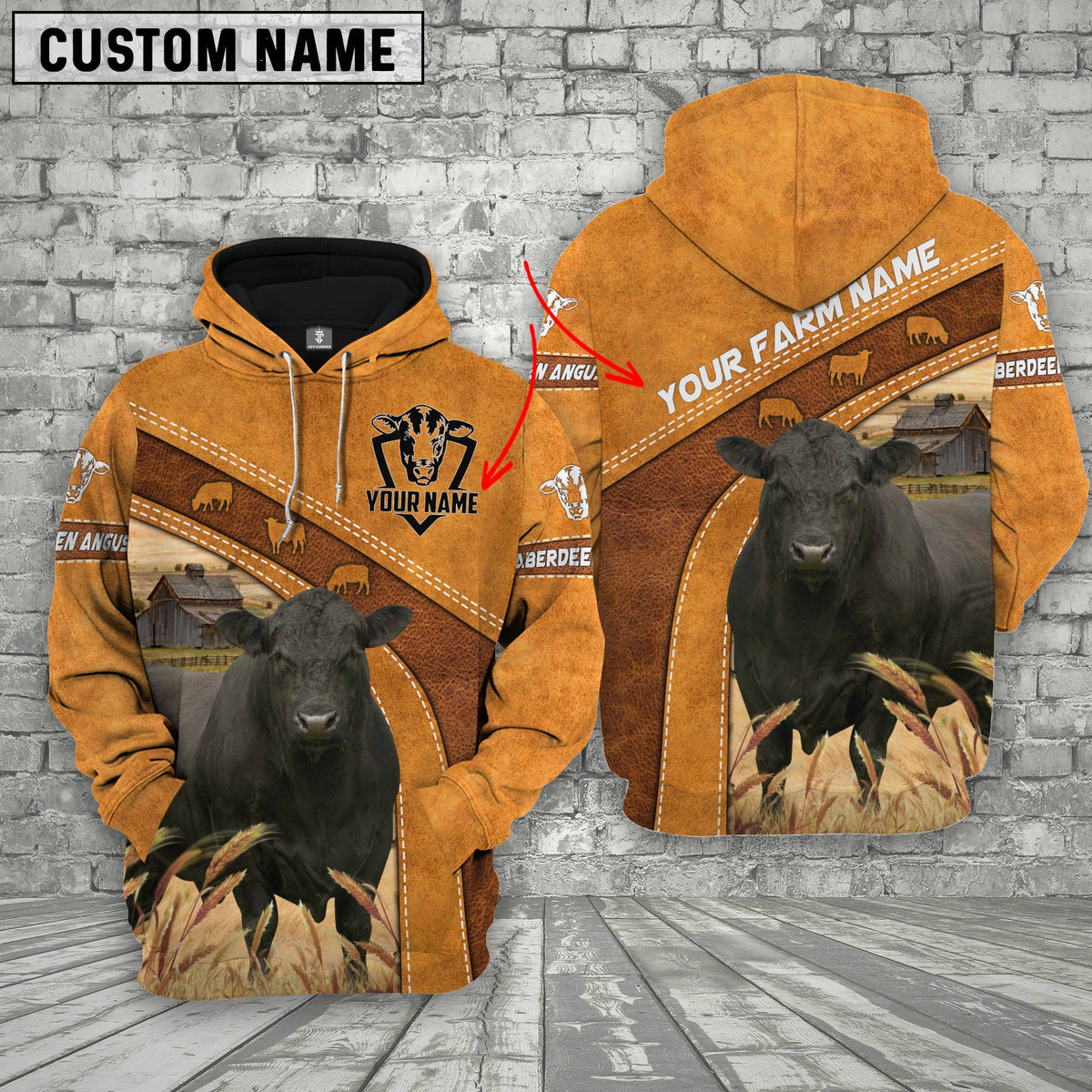 Personalized Name Farm Aberdeen Angus Cattle Hoodie
