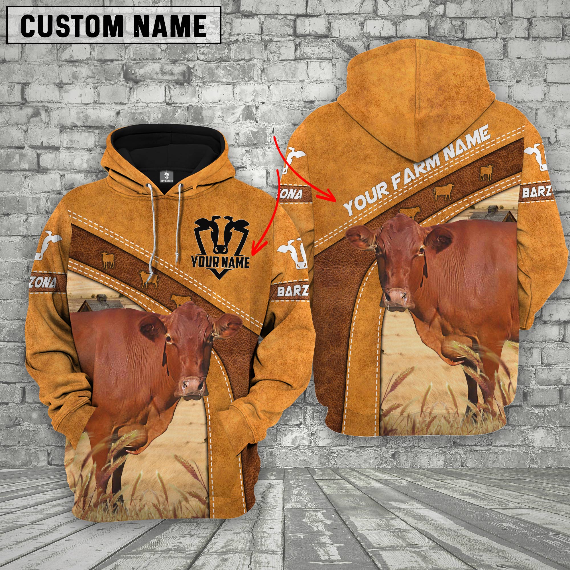 Farm Custom Name Barzona Cattle Hoodie