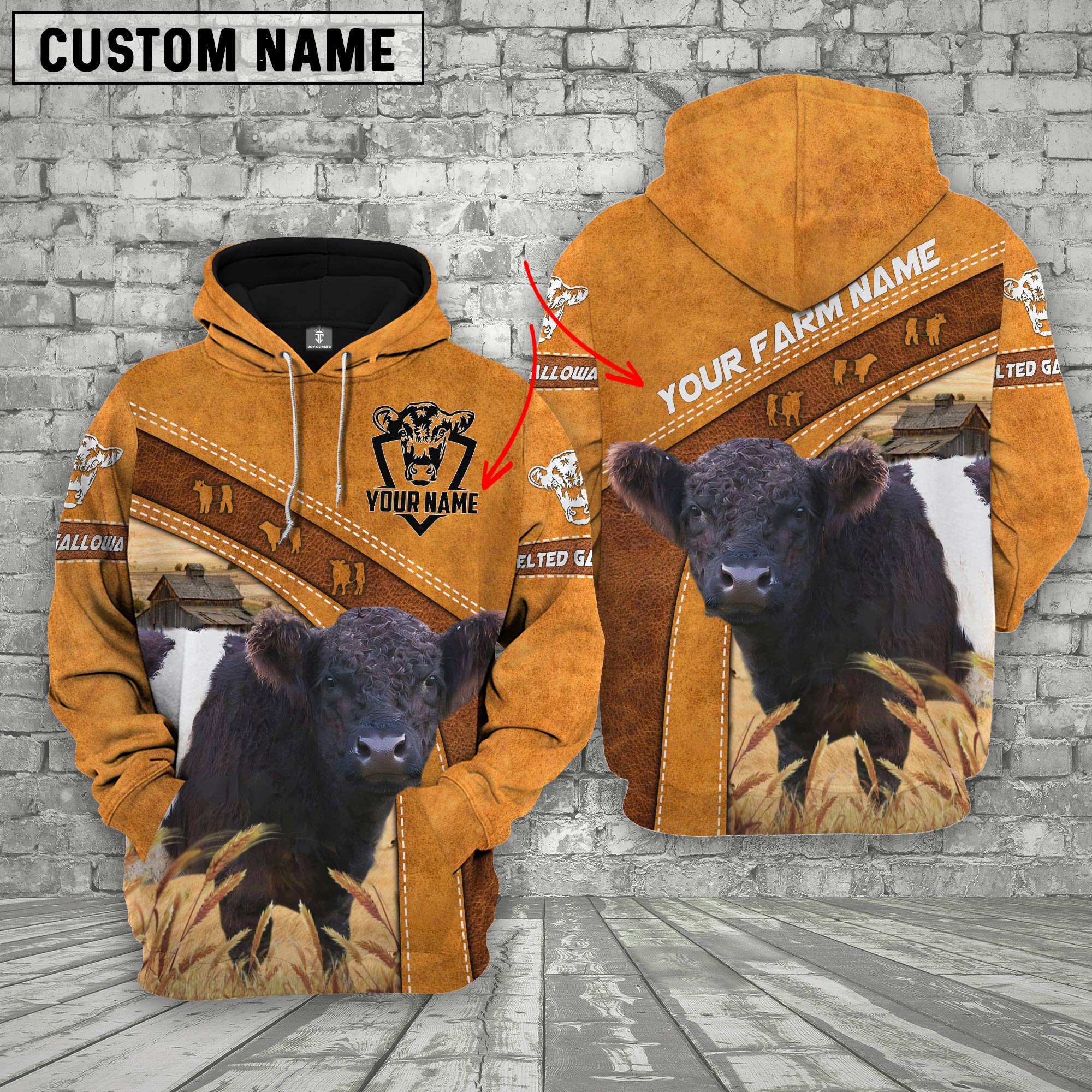 Personalized Name Farm 3D Belted Galloway Hoodie