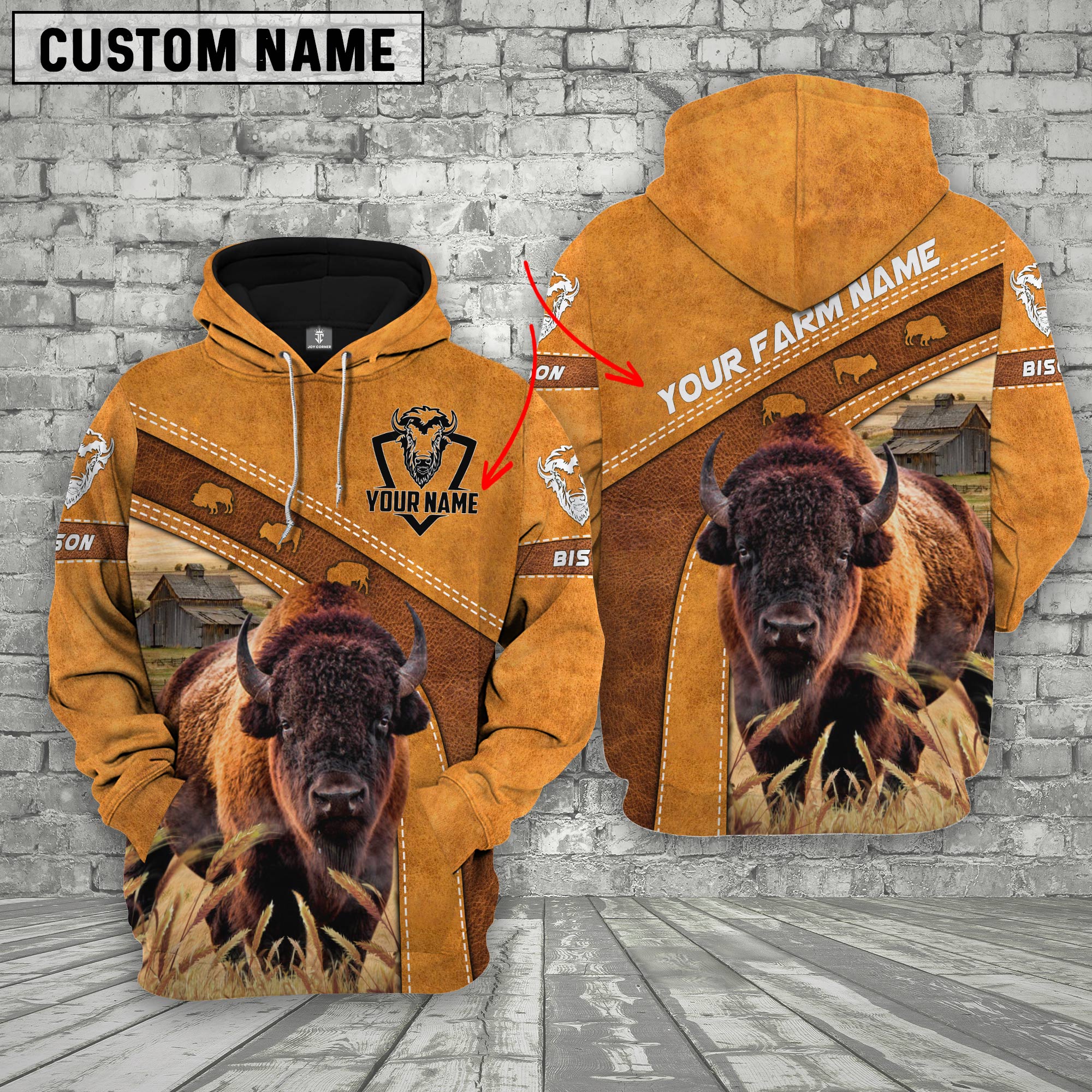 Custom Name 3D Bison Cattle Hoodie