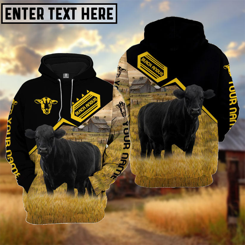 Personalized Name Black Angus Black Yellow Pattern 3D Hoodie