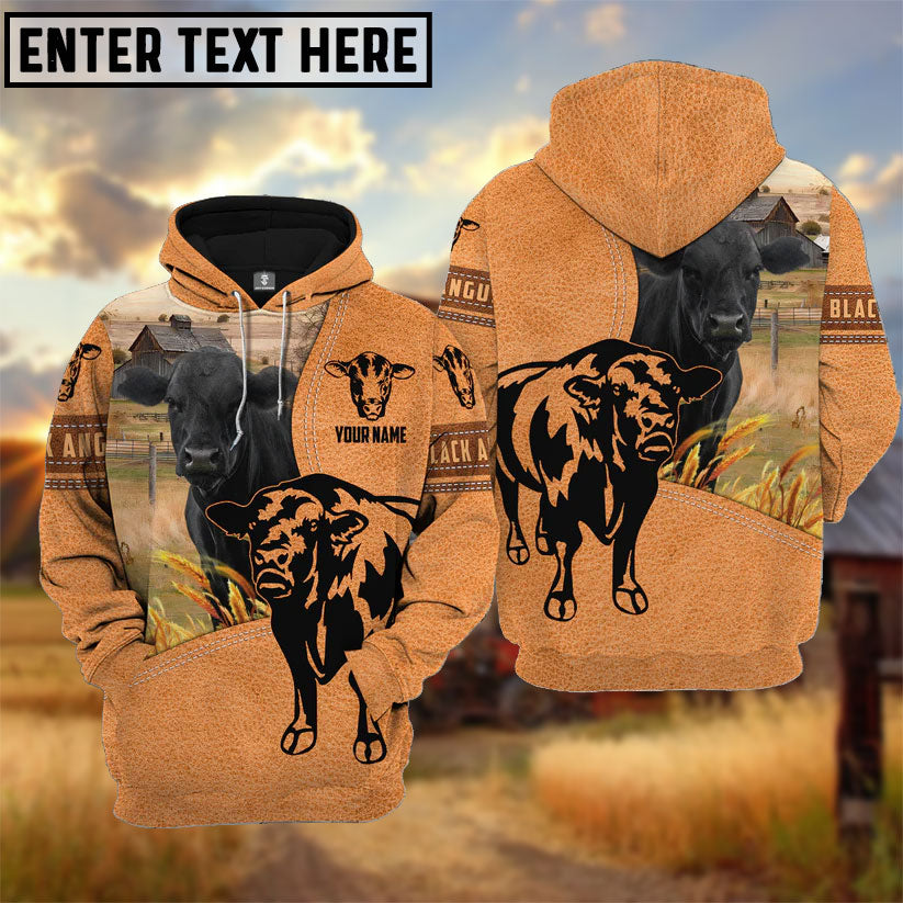 Farm Personalized Name Black Angus Light Brown Pattern 3D  Hoodie