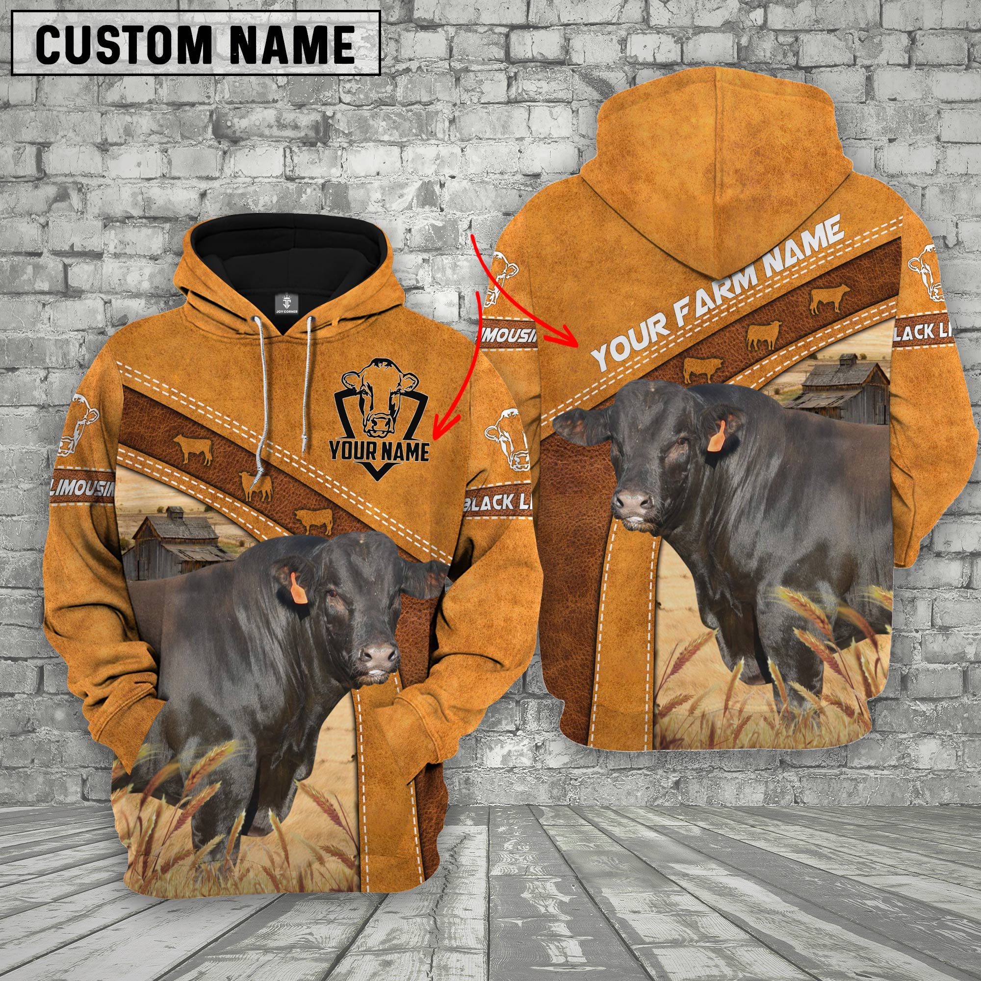 Personalized Name Farm Black Limousin Cattle Hoodie