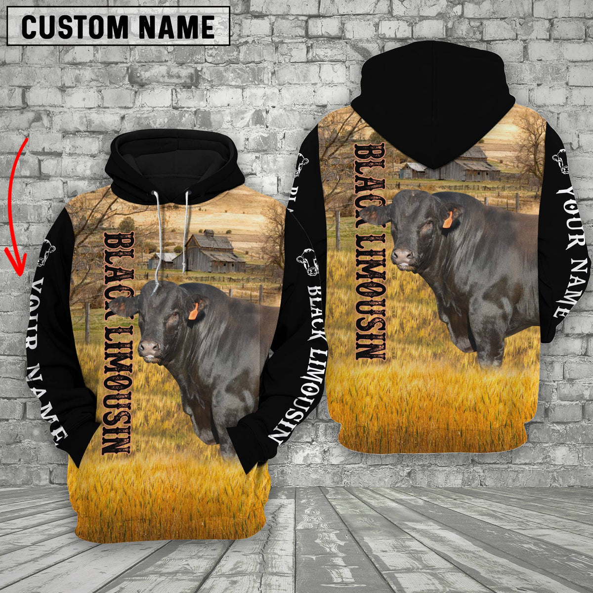 Personalized Name Black Limousin Cattle On The Farm All Over Printed 3D Hoodie
