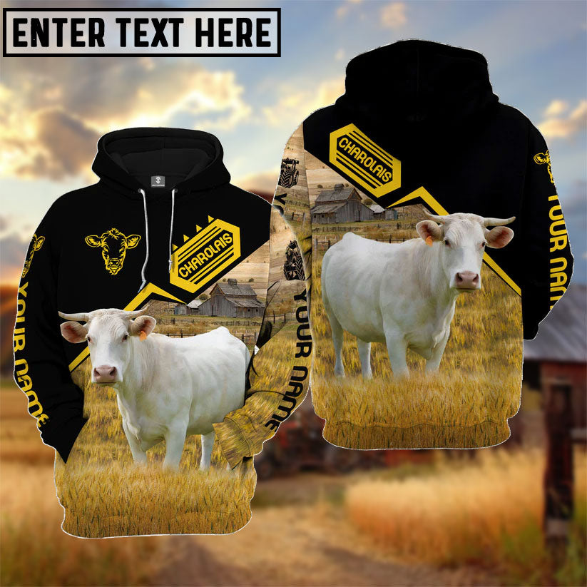 Personalized Name Charolais Black Yellow Pattern 3D Hoodie