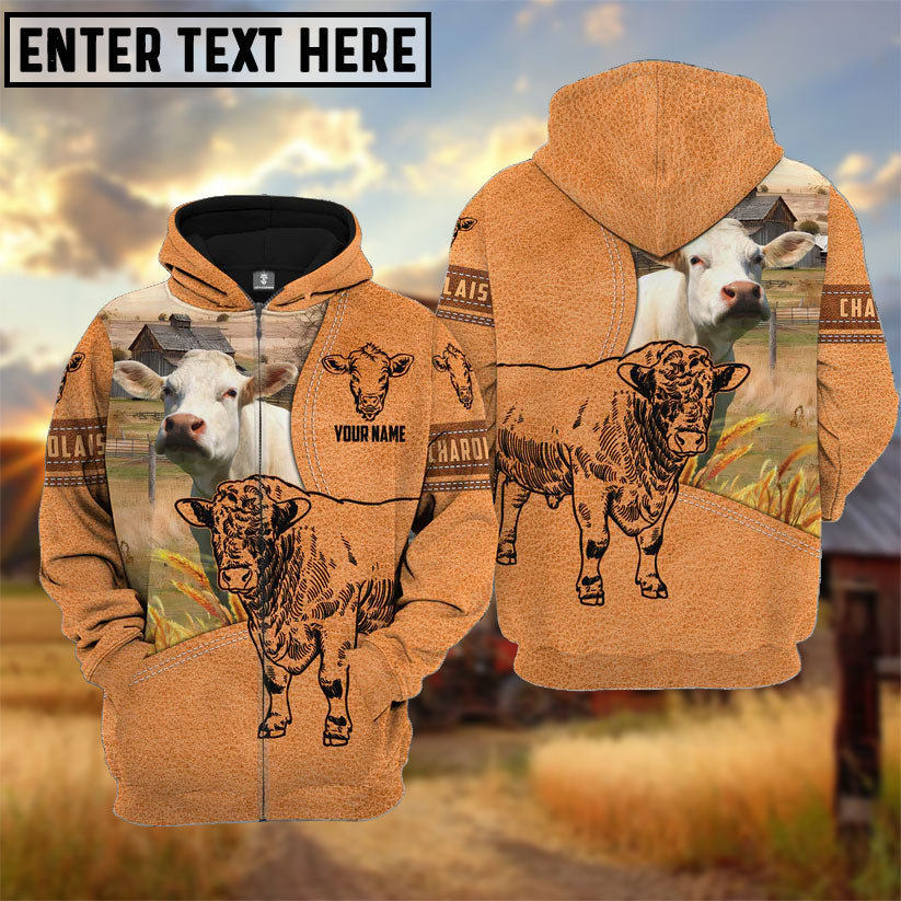 Farm Personalized Name Charolais Light Brown Pattern 3D  Hoodie
