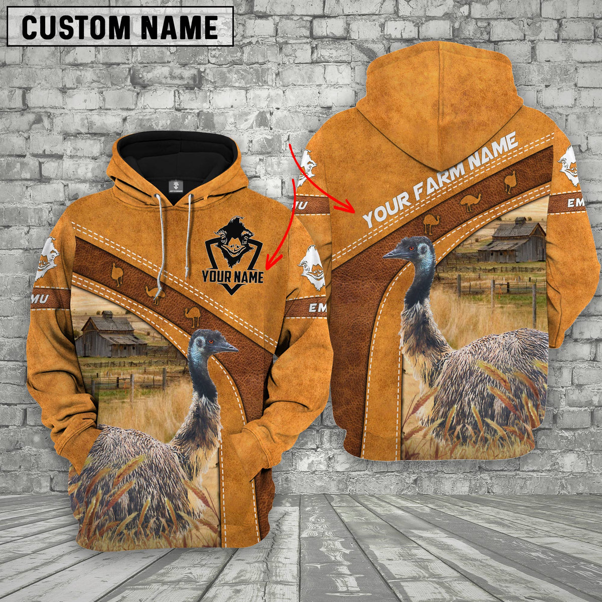 Personalized Name Farm 3D Emu Hoodie