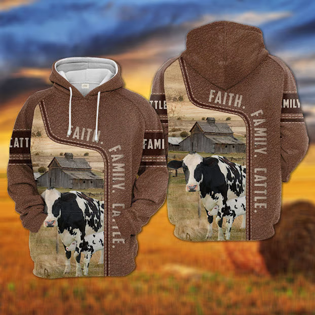Holstein Faith Family Cattle Personalized 3D Hoodie