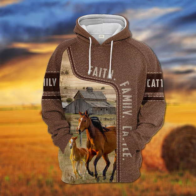Horse Faith Family Cattle Personalized 3D Hoodie