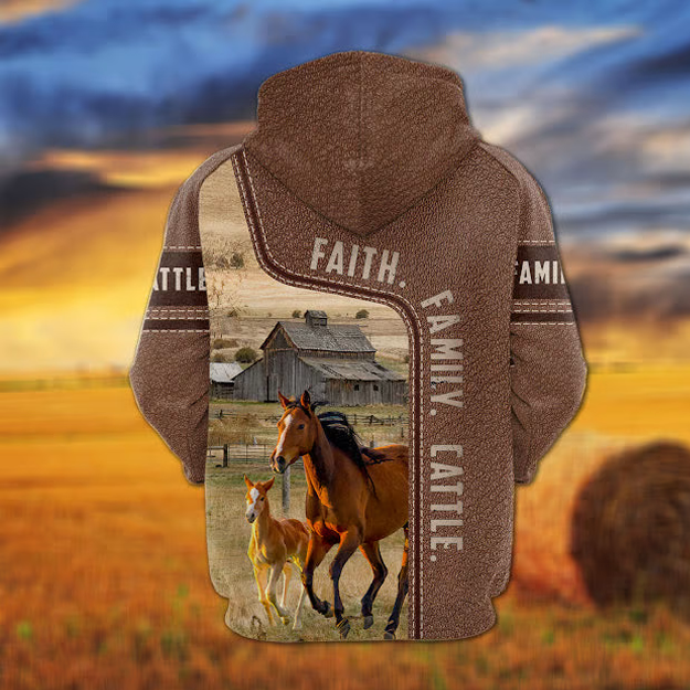 Horse Faith Family Cattle Personalized 3D Hoodie