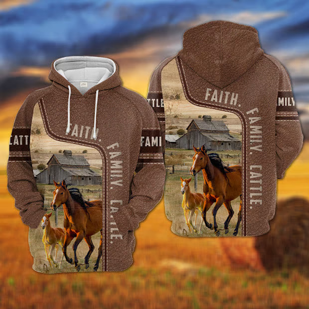 Horse Faith Family Cattle Personalized 3D Hoodie