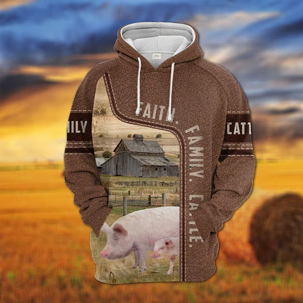 Pig Faith Family Cattle Personalized 3D Hoodie