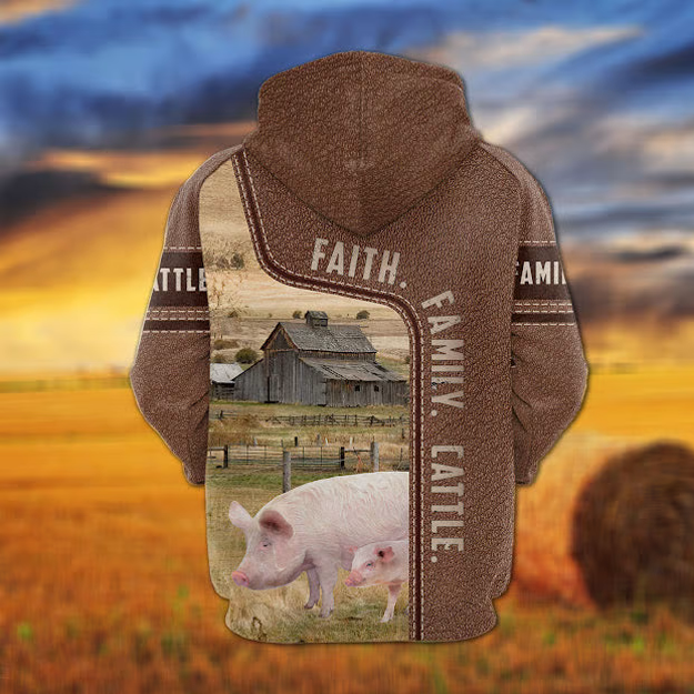 Pig Faith Family Cattle Personalized 3D Hoodie
