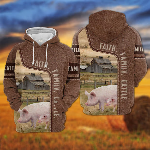 Pig Faith Family Cattle Personalized 3D Hoodie