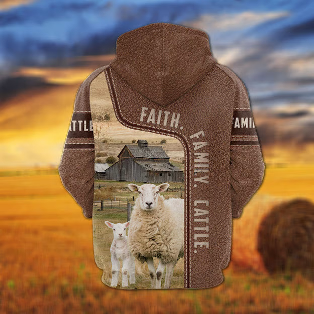 Sheep Faith Family Cattle Personalized 3D Hoodie