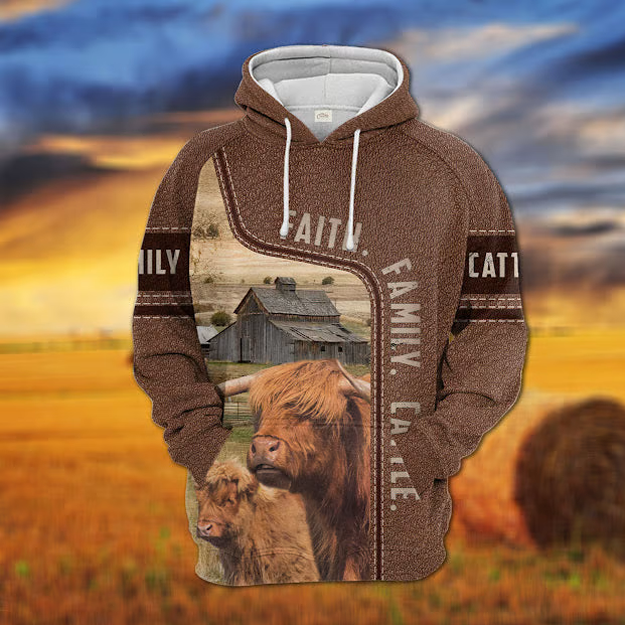 Highland Faith Family Cattle Personalized 3D Hoodie