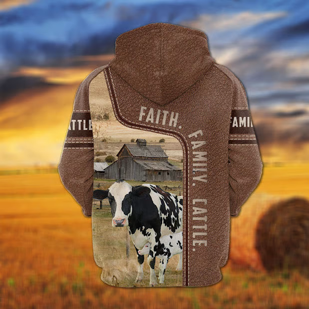 Holstein Faith Family Cattle Personalized 3D Hoodie