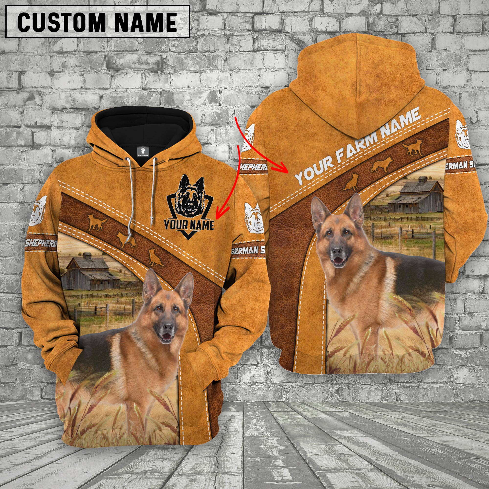 German Shepherd 3D Customized Name - Farm Name Hoodie