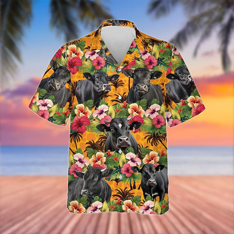 Black Angus Cattle 3D Hawaiian Flower Shirt