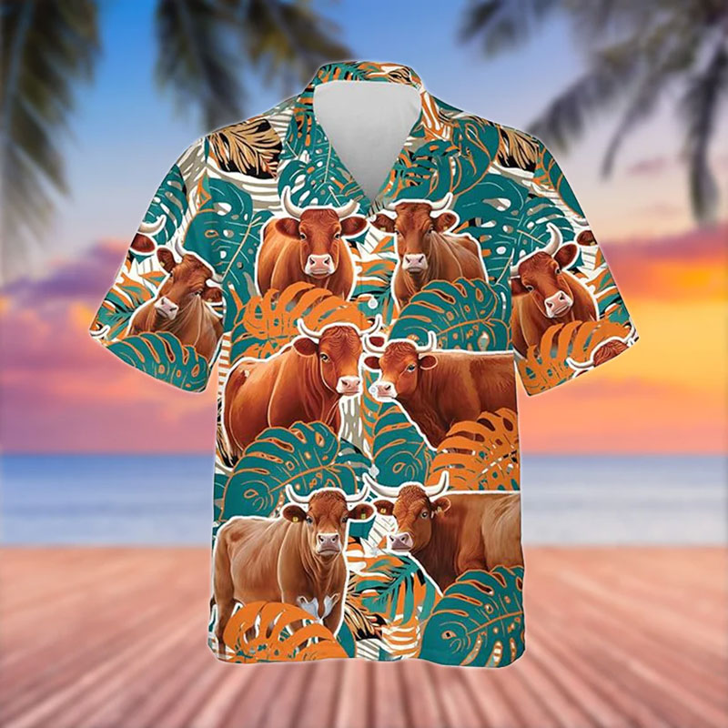 Red Angus Blue 3D Hawaiian Flower Shirt