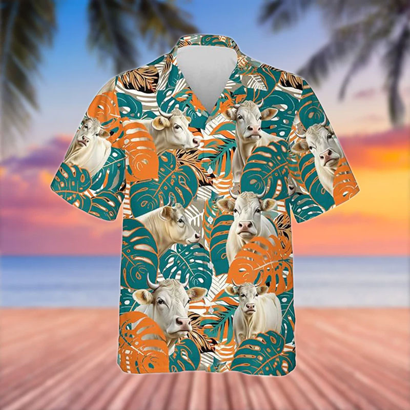 Charolais Blue 3D Hawaiian Flower Shirt
