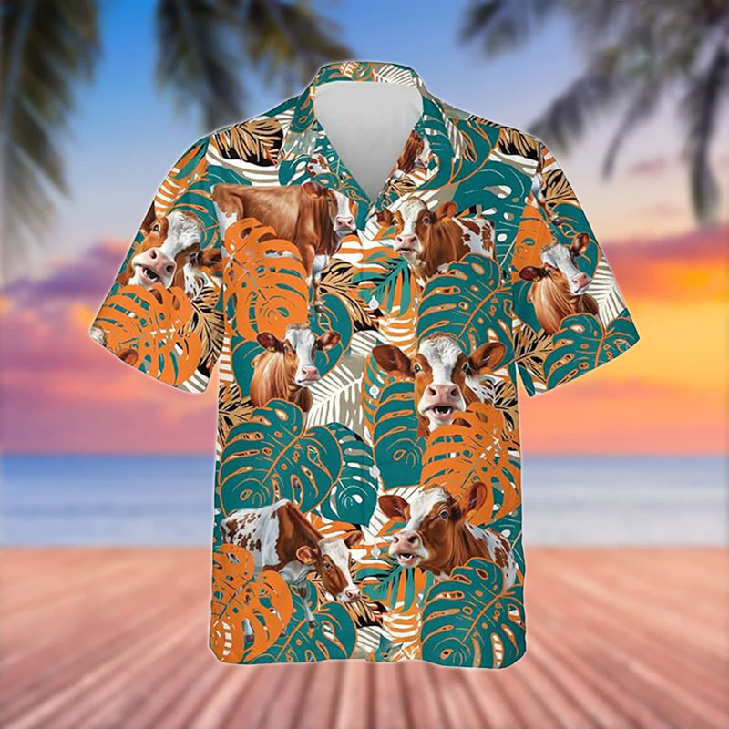 Simmental Blue 3D Hawaiian Flower Shirt