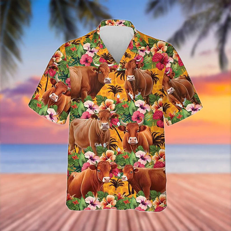Red Angus Cattle 3D Hawaiian Flower Shirt