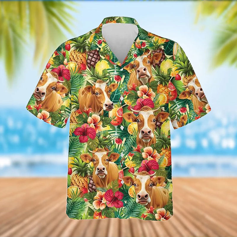 Limousin Cattle Tropical Fruits Pattern Hawaiian Shirt