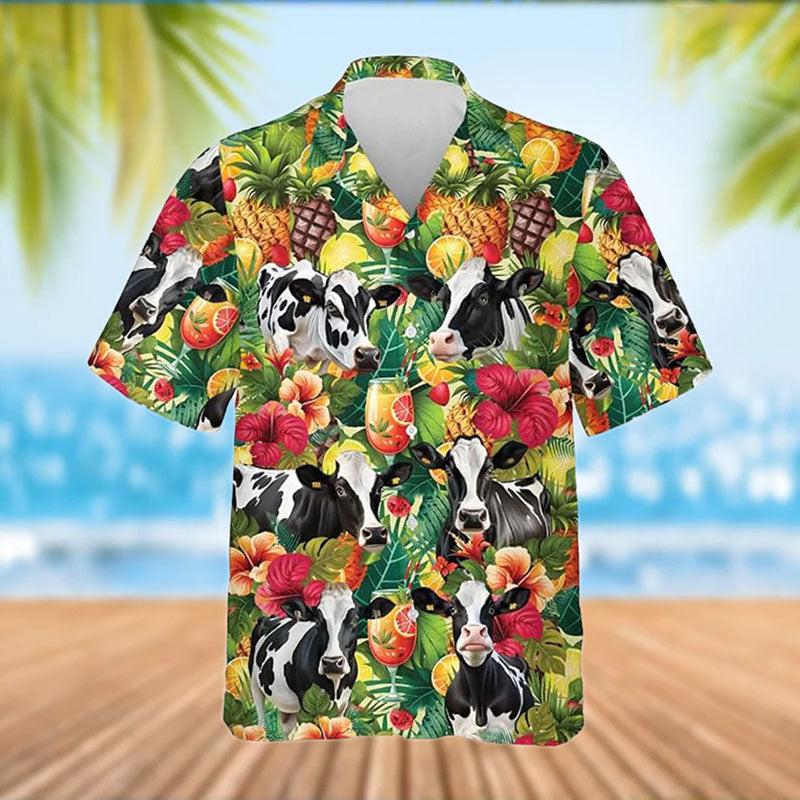 Holstein Cattle Tropical Fruits Pattern Hawaiian Shirt