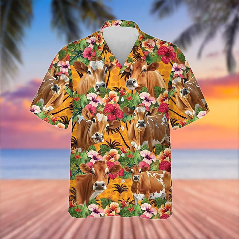 Jersey Cattle 3D Hawaiian Flower Shirt